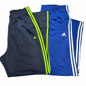 Lot Of 2 Mens Adidas Track Pants Size Large Black With Green Blue With White